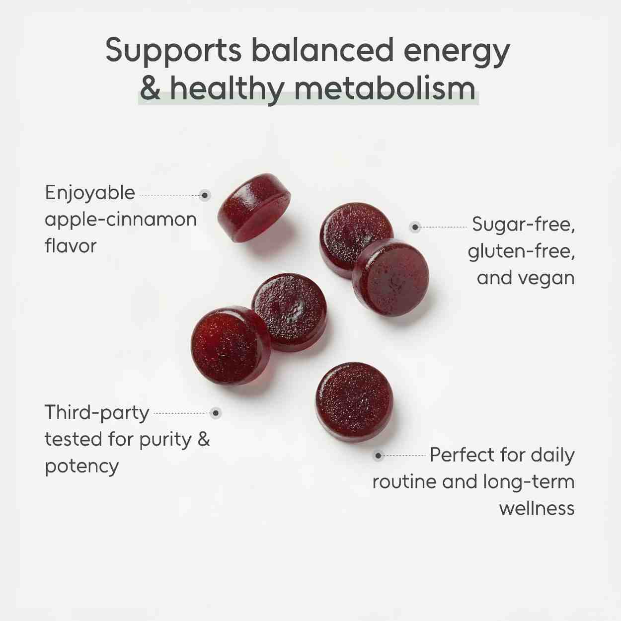 Close-up of Sugar Balance gummies designed for convenient daily glucose wellness support