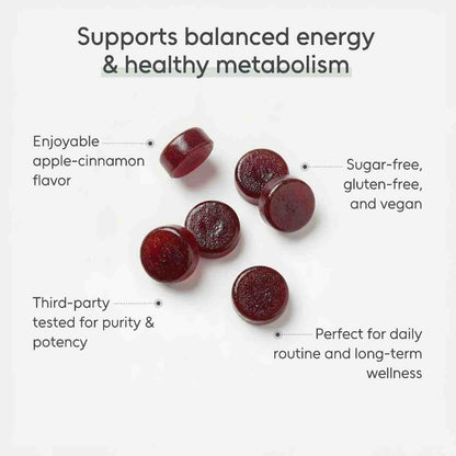 Close-up of Sugar Balance gummies designed for convenient daily glucose wellness support