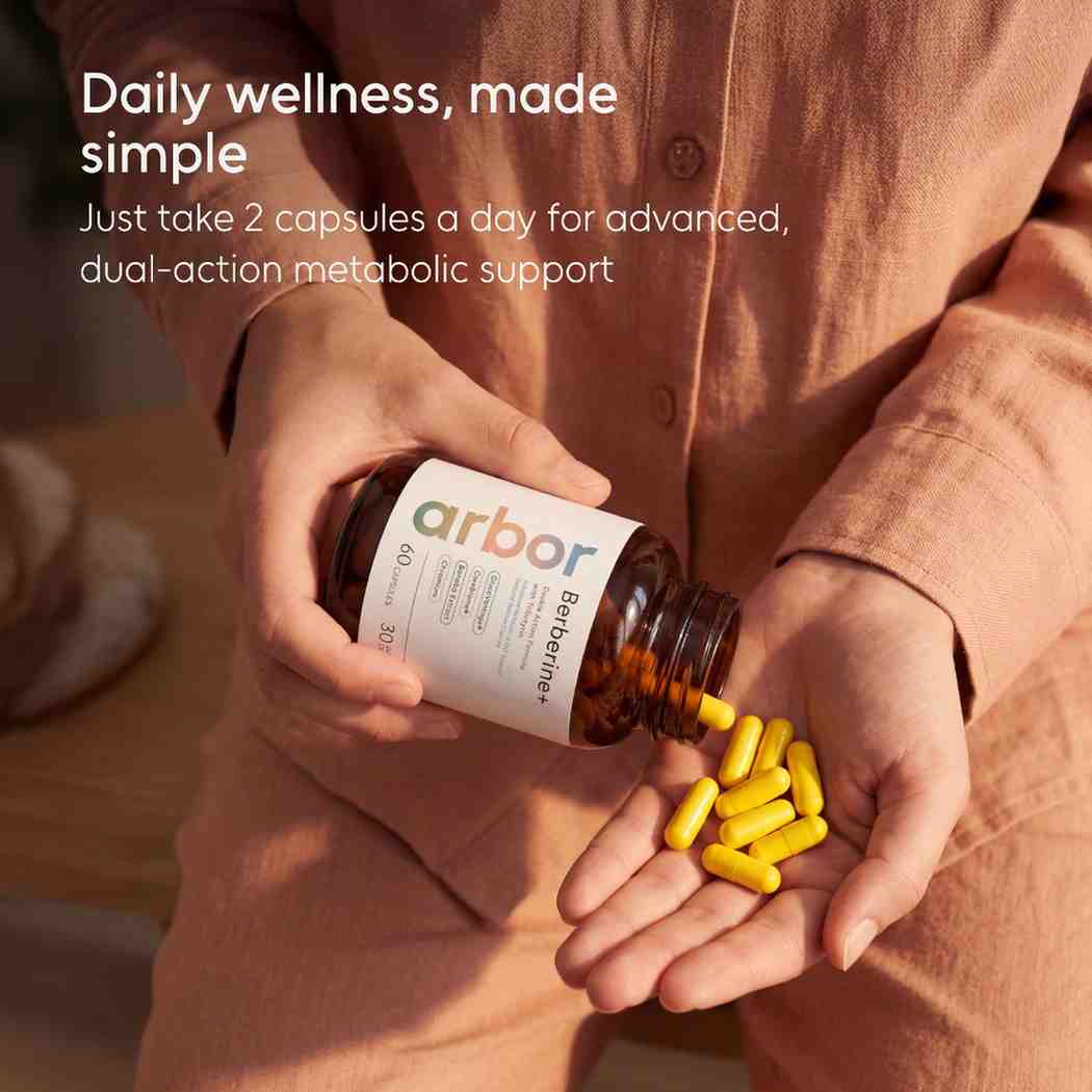 Arbor Berberine+ supplement bottle held in hand