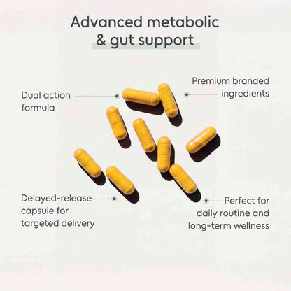 Premium dual-action formula featuring GlucoVantage and CoreBiome ingredients
